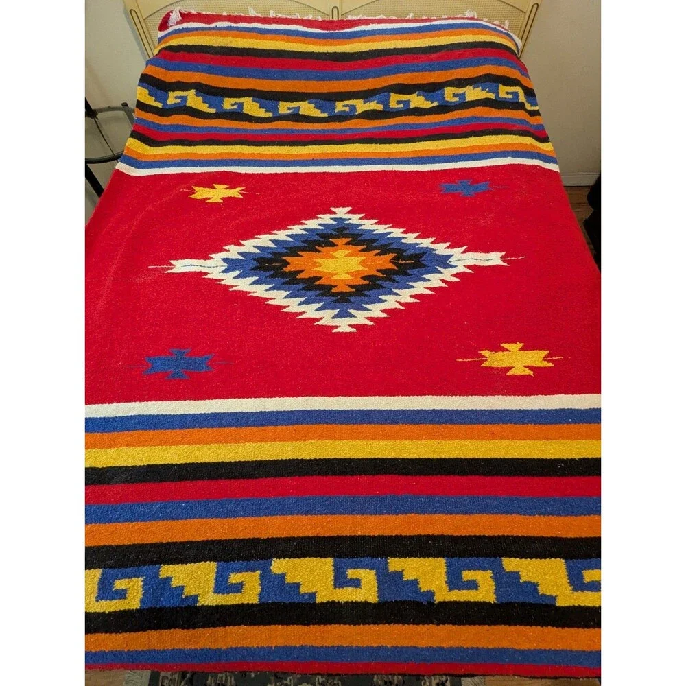 Trek Light Gear Hand Woven Blanket Native Theme Southwestern Red Blue Yellow